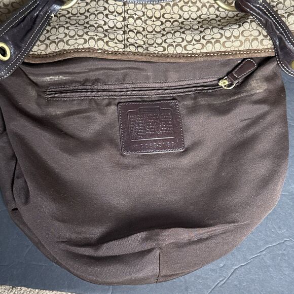 Coach Signature Hobo Bag Brown Canvas Suede 2158 Shoulder Purse Tassel Vintage - Picture 7 of 13